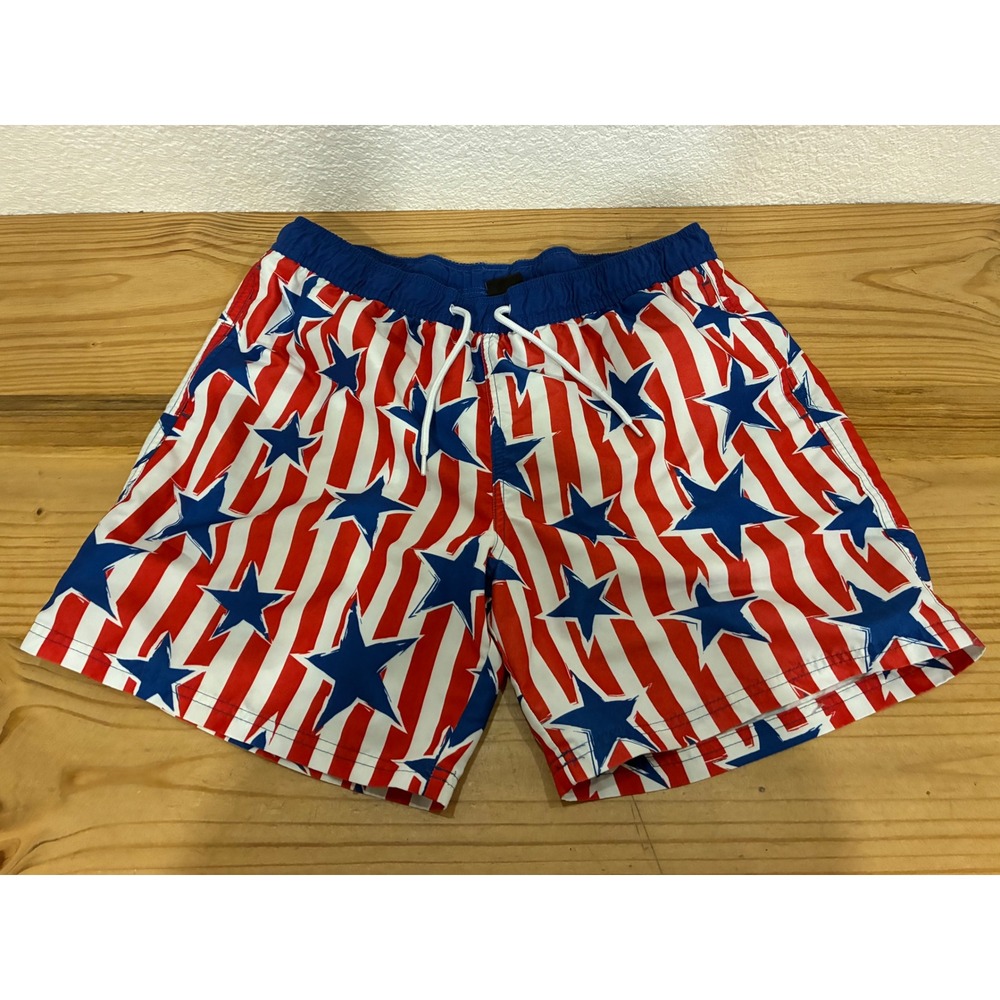 Mad Engine Stars and Stripes Patriotic Swim Trunks Board Shorts Mens Large